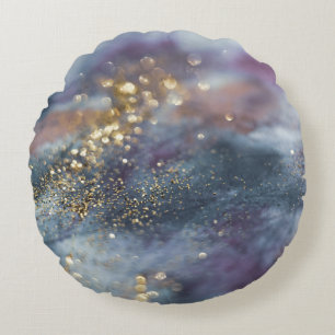 Gold Blue Purple Glitter Glam 1 Round Cushion