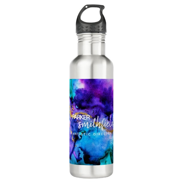 Gold Blue Purple Watercolor 710 Ml Water Bottle (Front)