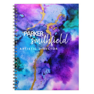 Gold Blue Purple Watercolor Notebook