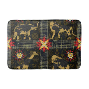 Gold Blue Red Safari World Map African Animals Bath Mat