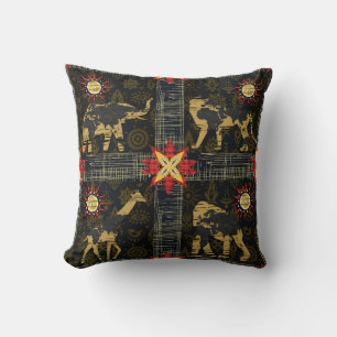 Gold Blue Red Safari World Map African Animals Cushion