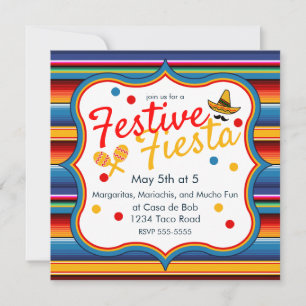 Gold Blue Red Sarape Cinco de Mayo Invitation