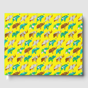 Gold & Blue Retro Elephants Guest Book