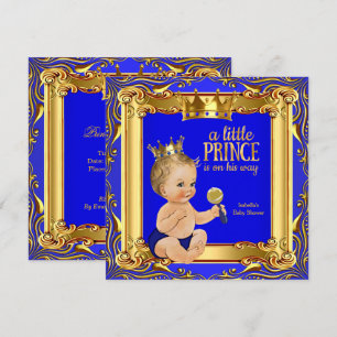 Gold Blue Royal Prince Baby Shower Blonde Baby Boy Invitation