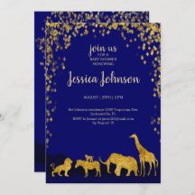 Gold & Blue Safari Baby Shower Invitation
