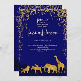 Gold & Blue Safari Baby Shower Invitation