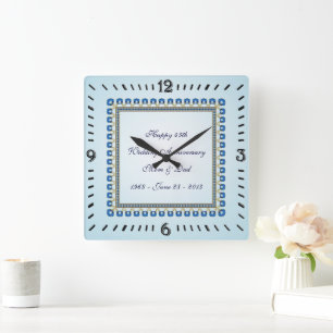 Gold Blue Sapphire 45th Wedding Anniversary Square Wall Clock