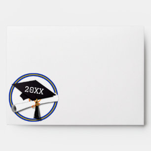 Gold - Blue School Colours Grad Cap Graduation Envelope