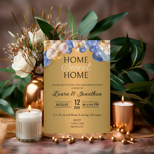 Gold Blue Silver Glitter Housewarming Party  Invitation