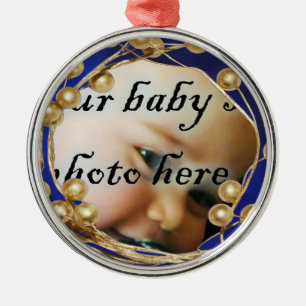 Gold Blue Silver Photo Frame Christmas Ornament