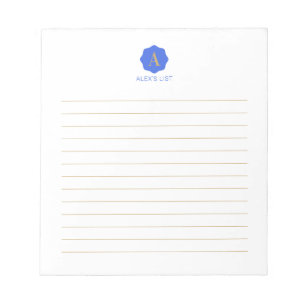 Gold & Blue Simple Modern Monogram Personalised Notepad