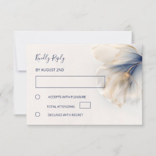 Gold Blue Smokey Flower Wedding RSVP Card