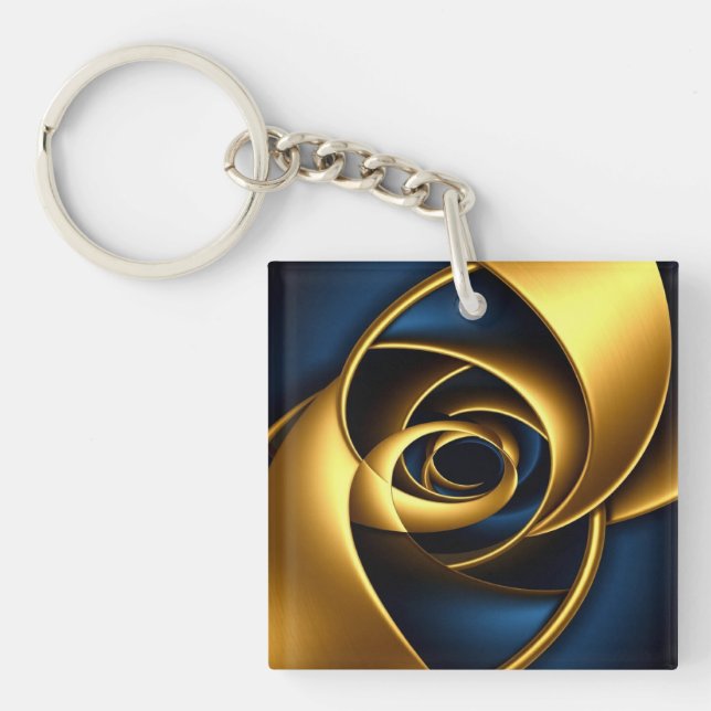 gold blue spiral abstract vortex pattern luxury ge key ring (Front)