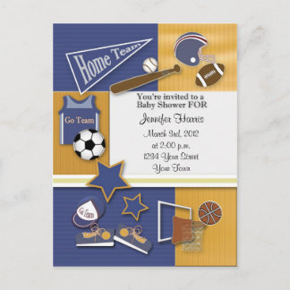 Gold & Blue Sports Baby Shower Postcard Invitation