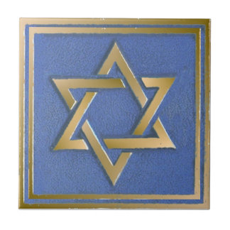 Gold Blue Star of David Art Panel Ceramic Tile