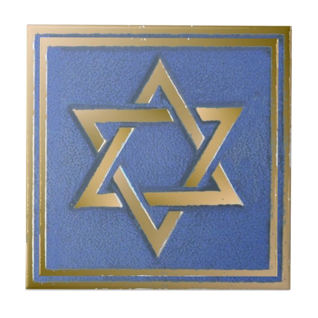 Gold Blue Star of David Art Panel Ceramic Tile (Front)