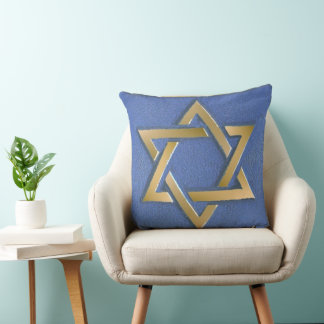 Gold Blue Star of David Art Panel Cushion