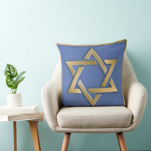 Gold Blue Star of David Art Panel  Cushion (Chair)