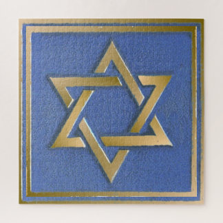 Gold Blue Star of David Art Panel Jigsaw Puzzle