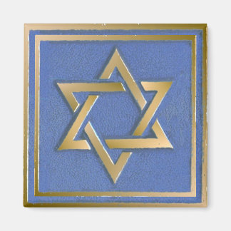 Gold Blue Star of David Art Panel  Magnet