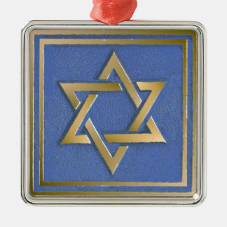 Gold Blue Star of David Art Panel  Metal Ornament