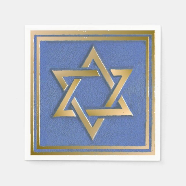 Gold Blue Star of David Art Panel Napkin (Front)