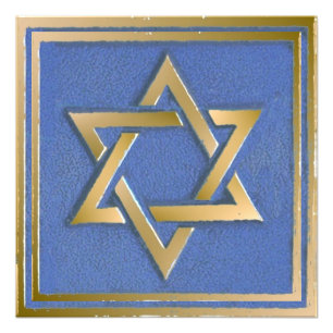 Gold Blue Star of David Art Panel Photo Print