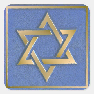Gold Blue Star of David Art Panel Square Sticker
