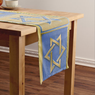Gold Blue Star of David Art Panel  Table Runner