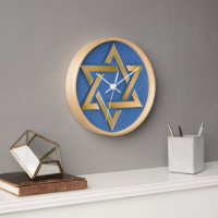 Gold Blue Star of David Art Panel Tie or Lapel Pin