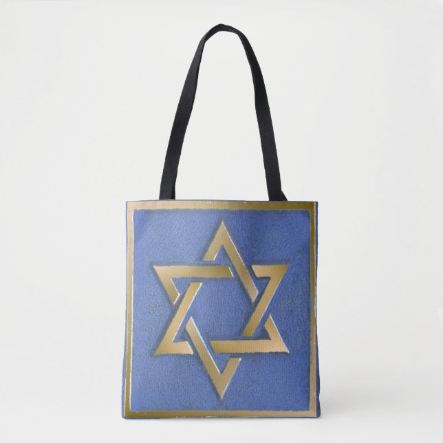 Gold Blue Star of David Art Panel Tote Bag (Front)