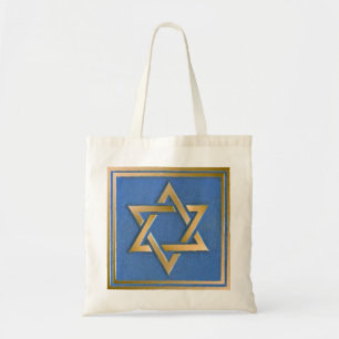 Gold Blue Star of David Art Panel Tote Bag