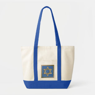 Gold Blue Star of David Art Panel Tote Bag