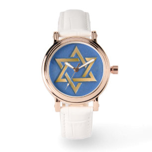 Gold Blue Star of David Art Panel Watch