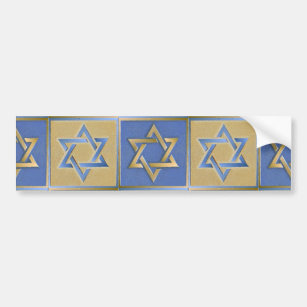Gold Blue Star of David Art Panels Bumper Sticker