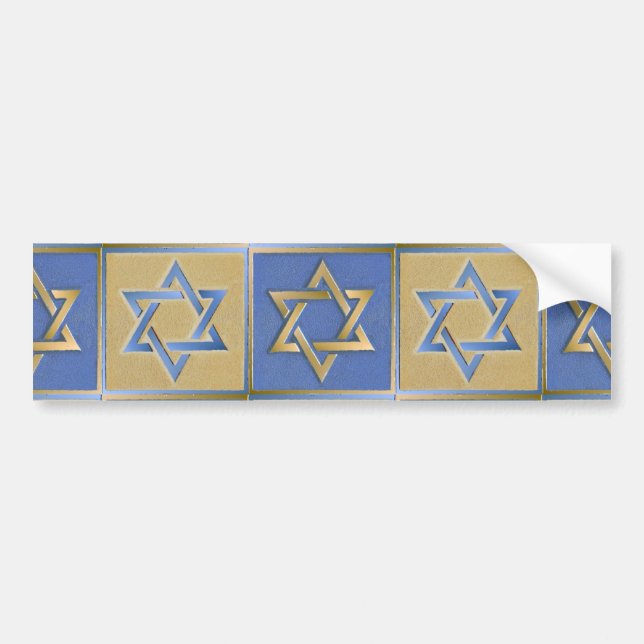 Gold Blue Star of David Art Panels Bumper Sticker (Front)