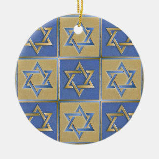 Gold Blue Star of David Art Panels Ceramic Ornament