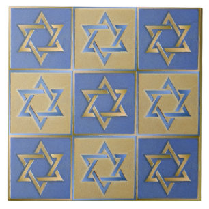 Gold Blue Star of David Art Panels Ceramic Tile