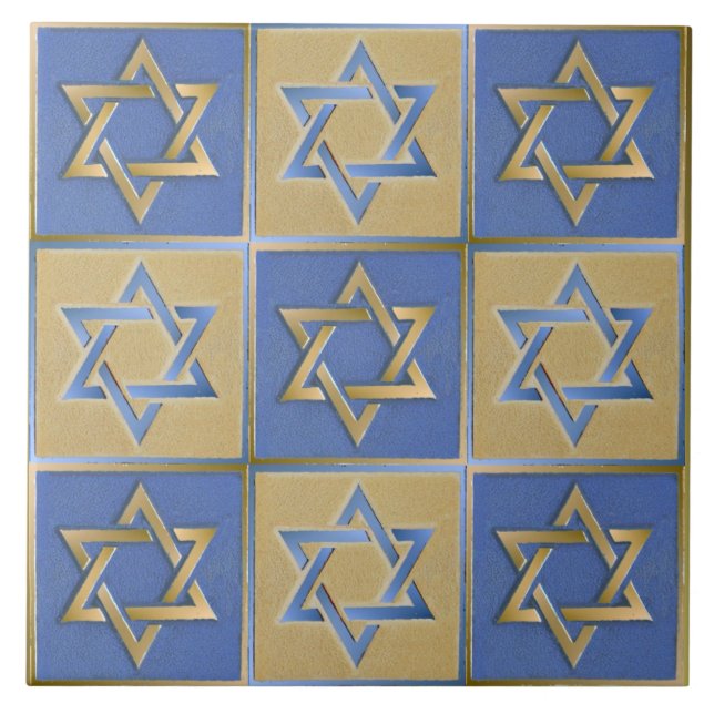 Gold Blue Star of David Art Panels Ceramic Tile (Front)