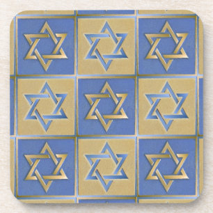 Gold Blue Star of David Art Panels Coaster