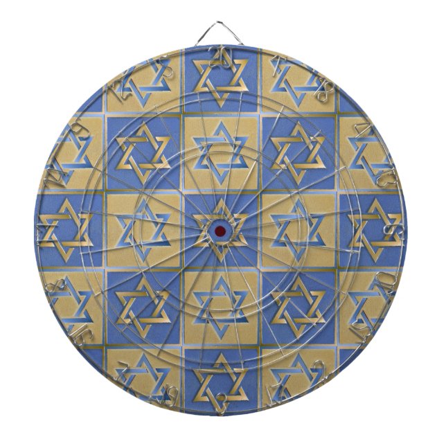 Gold Blue Star of David Art Panels Dartboard (Front)