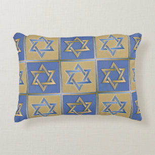 Gold Blue Star of David Art Panels Decorative Cushion