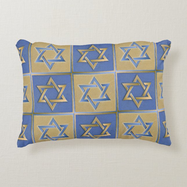 Gold Blue Star of David Art Panels Decorative Cushion (Front)