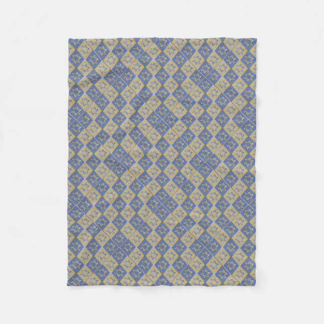 Gold Blue Star of David Art Panels Fleece Blanket (Front)