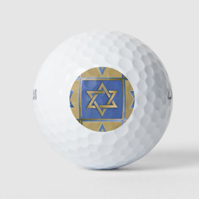 Gold Blue Star of David Art Panels Golf Balls (Front)