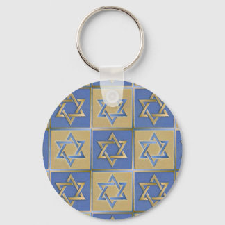 Gold Blue Star of David Art Panels Key Ring
