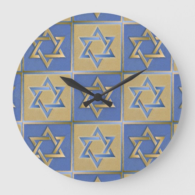 Gold Blue Star of David Art Panels Large Clock (Front)