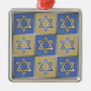 Gold Blue Star of David Art Panels Metal Tree Decoration