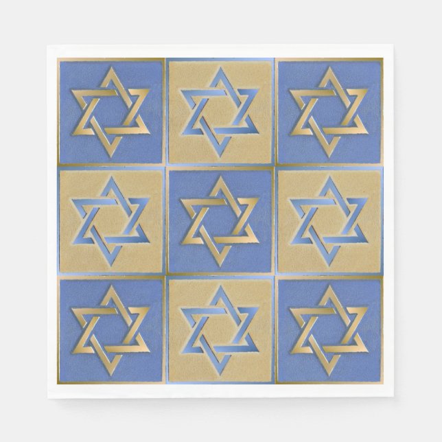 Gold Blue Star of David Art Panels Napkin (Front)
