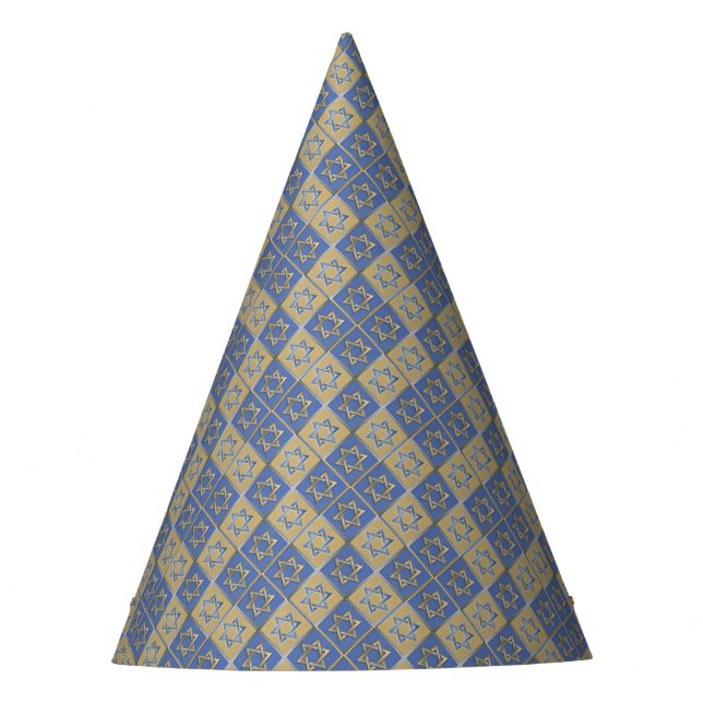 Gold Blue Star of David Art Panels Party Hat (Front)